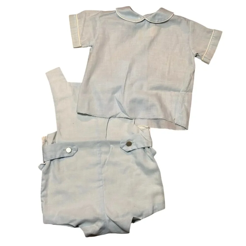 VTG C.I. Castro Baby Boy Blue Rocking Horse Shortall Peter Pan Bobby Suit 12 Mos